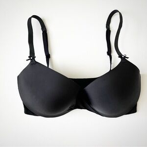 Victorias Secret Black Lined Demi Bra satin smooth cross front 34D